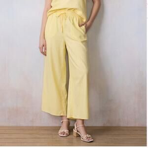 Lauren Conrad Butter Pastel Yellow Cropped Wide Leg Pants Linen Blend Small